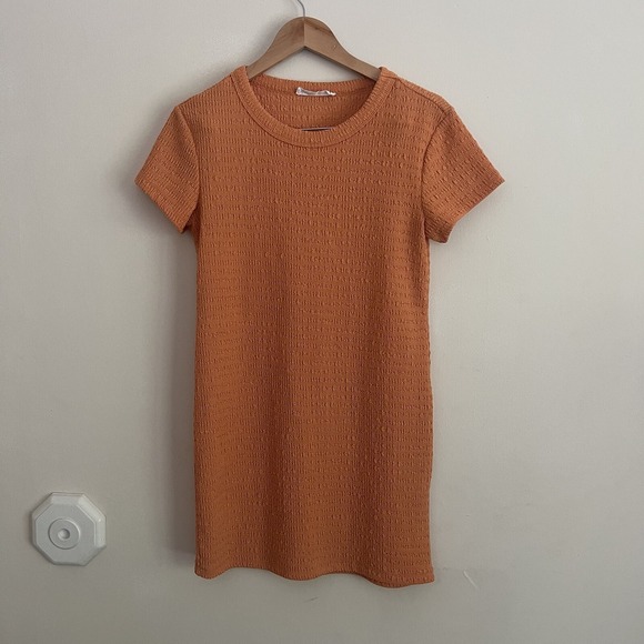 Elodie Dress Women's Large L Orange Short Sleeve T Shirt Dress Stretchy Ribbed - Picture 1 of 5
